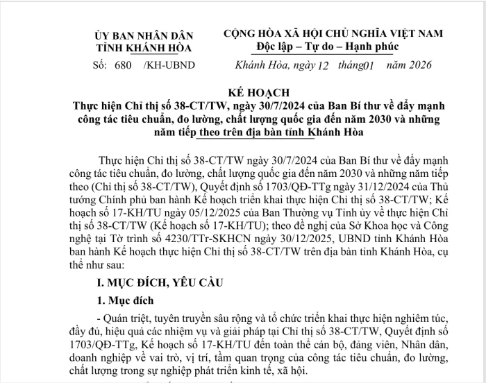 Đẩy mạnh công tác tiêu chuẩn, đo lường, chất lượng quốc gia trên địa bàn tỉnh Khánh Hòa