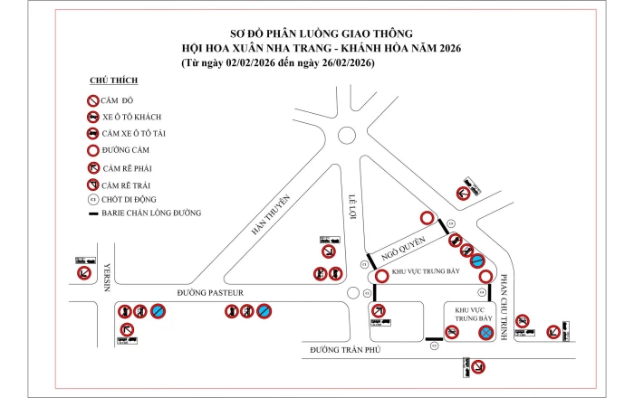 Phân luồng giao thông tạm thời phục vụ Hội hoa Xuân Nha Trang - Khánh Hòa năm 2026