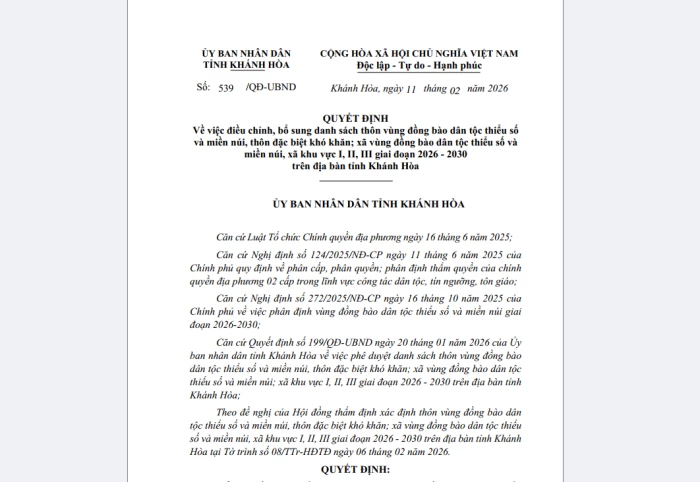 Điều chỉnh, bổ sung thôn, xã vùng đồng bào dân tộc thiểu số và miền núi, đặc biệt khó khăn giai đoạn 2026 - 2030