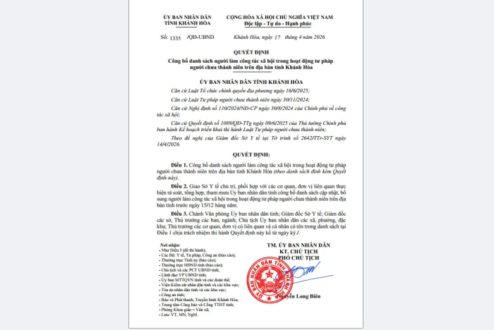 Công bố 96 người làm công tác xã hội trong lĩnh vực tư pháp đối với người chưa thành niên