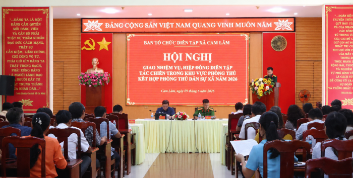 Hội nghị giao nhiệm vụ, hiệp đồng diễn tập tác chiến trong khu vực phòng thủ xã Cam Lâm năm 2026
