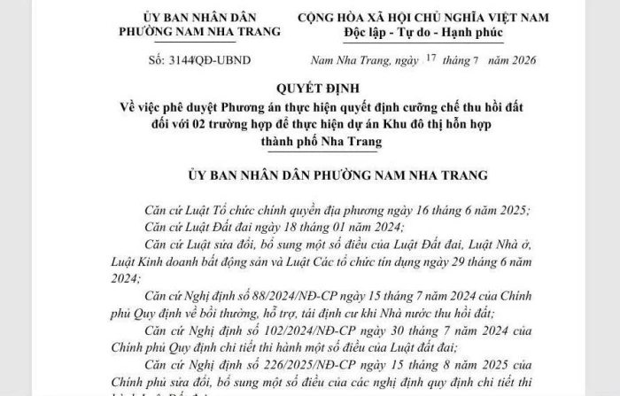 Phường Nam Nha Trang phê duyệt phương án cưỡng chế thu hồi hơn 1,1ha đất phục vụ dự án khu đô thị hỗn hợp