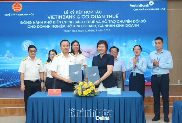Thuế tỉnh Khánh Hòa và VietinBank Chi nhánh Khánh Hòa ký kết thỏa thuận hợp tác hỗ trợ chuyển đổi số