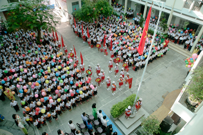 Quang cảnh lễ khai giảng năm học 2015-2016 tại trường Tiểu học Phương Sài. Ảnh: P.Q