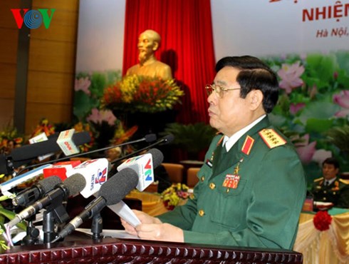 Đại tướng Phùng Quang Thanh, Ủy viên Bộ Chính trị, Phó Bí thư Quân ủy Trung ương, Bộ trưởng Bộ Quốc phòng phát biểu khai mạc Đại hội