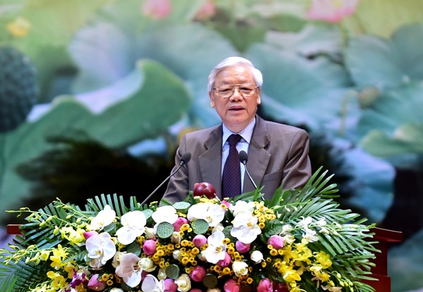 Tổng Bí thư Nguyễn Phú Trọng phát biểu khai mạc Hội nghị. (Ảnh: Hiền Hòa)
