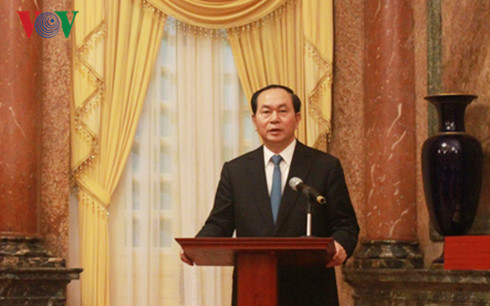 Chủ tịch nước Trần Đại Quang phát biểu tại buổi gặp mặt.
