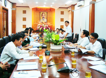 Đồng chí Nguyễn Tấn Tuân phát biểu tại buổi làm việc