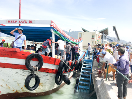 Các tàu chở khách đi đảo Bình Ba đậu tại  Cảng Cam Ranh rất lộn xộn