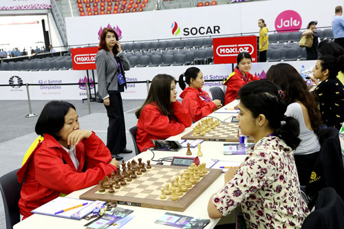Đội tuyển cờ vua nữ Việt Nam tại Olympiad 2016 Ảnh: ĐÔNG LINH