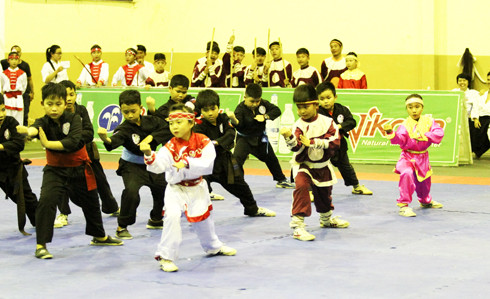 Một tiết mục biểu diễn của các vận động viên nhí môn võ cổ truyền ở TP. Nha Trang