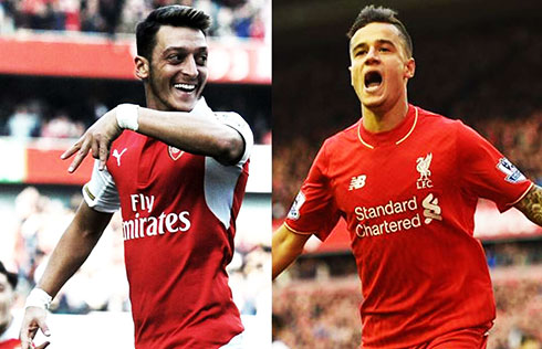 Mesut Ozil và Philippe Coutinho, 2 cầu thủ cung cấp nguồn sáng tạo  cho Arsenal và Liverpool