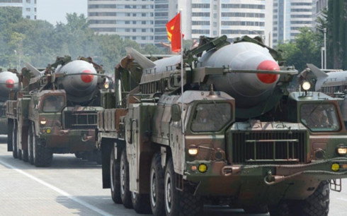Tên lửa có gắn đầu đạn hạt nhân của Triều Tiên. (Ảnh: KCNA)