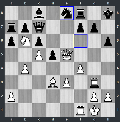 Quang Liêm (trắng) phát hiện ra đòn thí quân thú vị: 22.Rxg7, biết chắc mã của Eljanov (đen) không thể ăn xe. Với đòn phối hợp tấn công thành bằng hai xe và tượng, Quang Liêm buộc đối thủ phải xin hàng sau đó ba nước cờ.