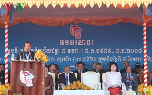 Thủ tướng Campuchia Hun Sen phát biểu tại buổi lễ.