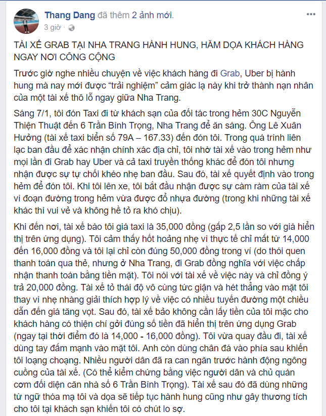 ảnh chụp màn hình câu chuyện của anh Thắng trên trang Facebook cá nhân