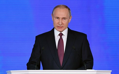 Tổng thống Nga Putin đọc Thông điệp liên bang 2018. Ảnh: AFP