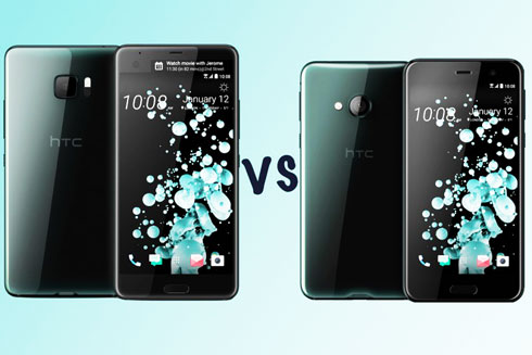 HTC U Play (phải) nhỏ hơn nhiều so với HTC U Ultra (trái).
