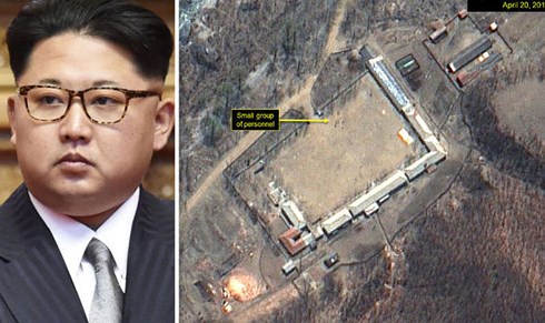 Tại cuộc gặp thượng đỉnh liên Triều, Nhà lãnh đạo Kim Jong-un đã tuyên bố Triều Tiên sẽ đóng cửa bãi thử hạt nhân vào tháng 5. Ảnh: Daily Express