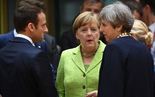 Thủ tướng Anh Theresa May, Tổng thống Pháp Emmanuel Macron và Thủ tướng Đức Angela Merkel. (Nguồn: financialtribune.com)