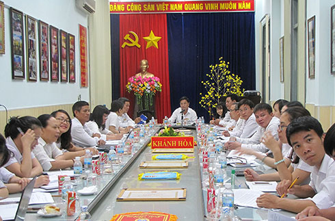 Quang cảnh buổi tập huấn tại điểm cầu Tòa án nhân dân tỉnh Khánh Hòa.