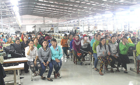 Người lao động tại Công ty May mặc Mai Lan Anh, phường Ninh Hiệp, thị xã Ninh Hòa. 
