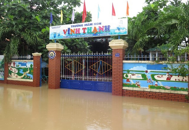 Trường Mầm non Vĩnh Thạnh (TP. Nha Trang) bị ngập. 