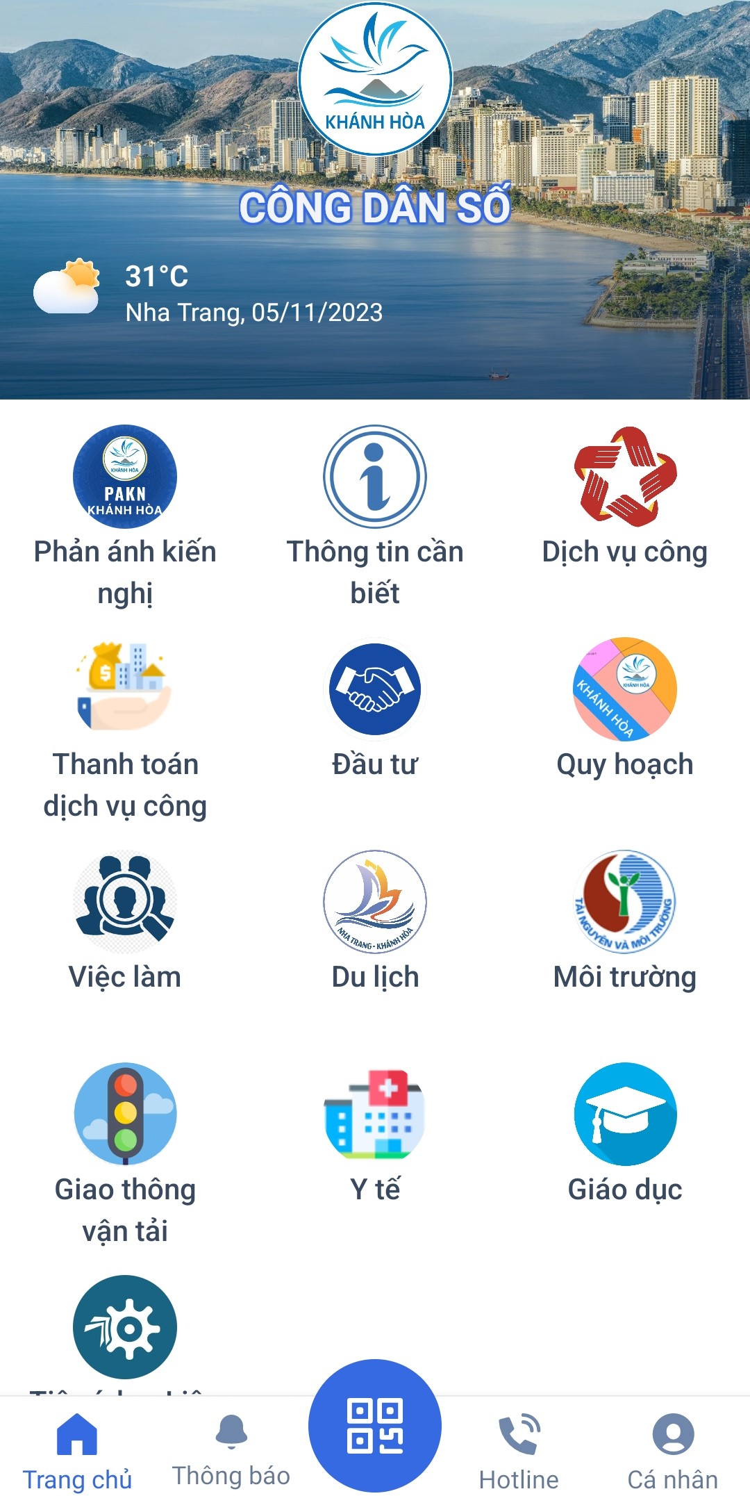 Hình ảnh giao diện ứng dụng Công dân số Khánh Hòa. 