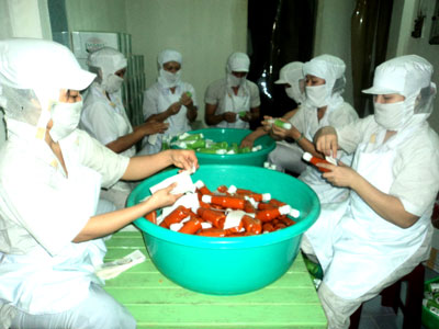 Chế biến muối chanh ớt tại Công ty Trần Gia. 