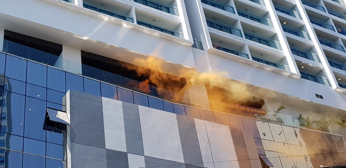 Khu vực xảy ra cháy tại tòa nhà trong tình huống giả định.