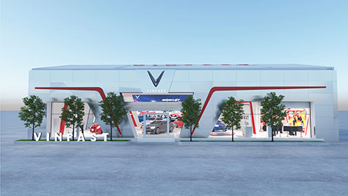 Gian hàng của VinFast tại Vietnam Motor Show 2019 rộng gần 600 m2, nằm tại khu trưng bày ngoài trời.