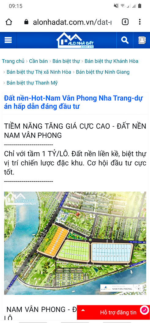 Hình ảnh giới thiệu “dự án ma” có tên Khu đô thị mới Nam Vân Phong trên một trang web. (Ảnh chụp màn hình ngày 3-11)