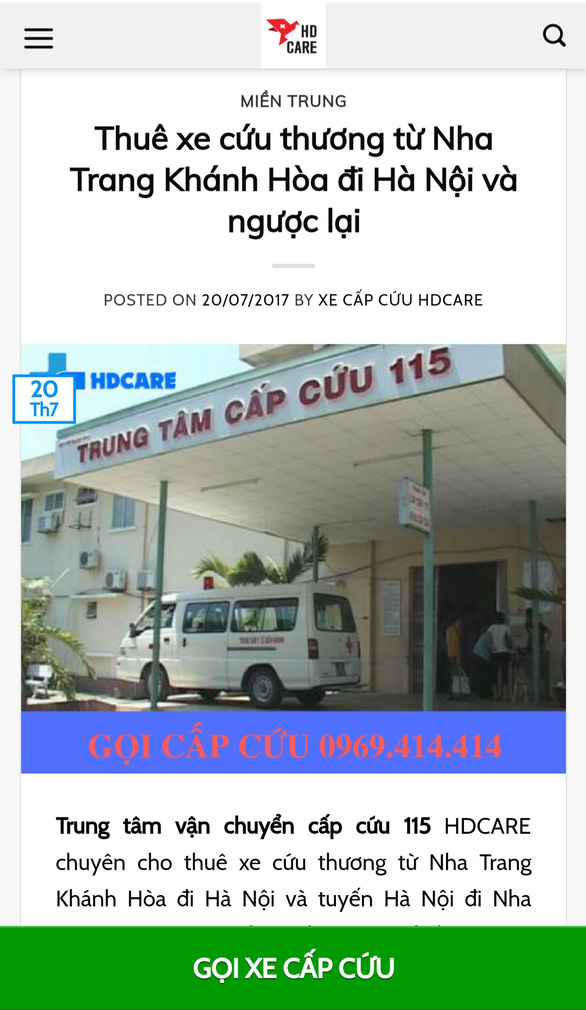 Trung tâm Cấp cứu 115 HDCARE lấy hình ảnh của Trung tâm Cấp cứu 115 tỉnh Khánh Hoà để quảng cáo