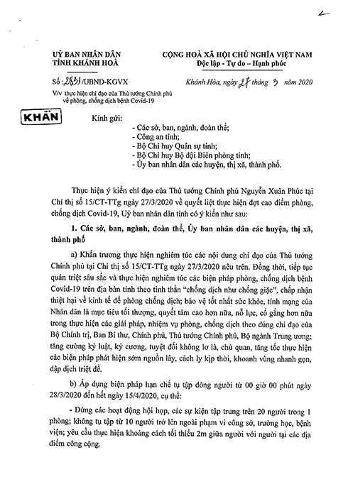 Thực hiện nghiêm các biện pháp phòng, chống dịch Covid-19 trên địa bàn tỉnh Khánh Hòa