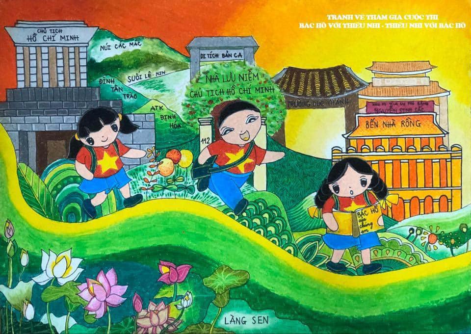 Tác phẩm  "Hành trình theo dấu chân Bác " của em Nguyễn Châu Phương Trinh, lớp 7A2, Trường THCS thị trấn Giồng Trôm, huyện Giồng Trôm (tỉnh Bến Tre) giành giải Nhất bảng THCS.