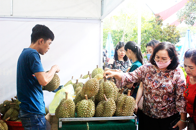 Người dân tham quan, mua sắm tại Phiên chợ thực phẩm an toàn.