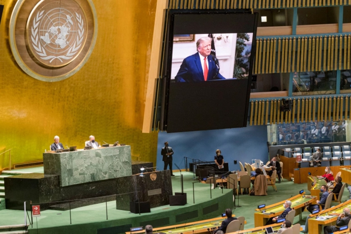 Năm nay, lãnh đạo các nước trên thế giới không thể có mặt tại trụ sở Liên Hợp Quốc, thay vào đó họ thay vào đó họ có bài phát biểu qua video được ghi âm trước. Ảnh: Reuters