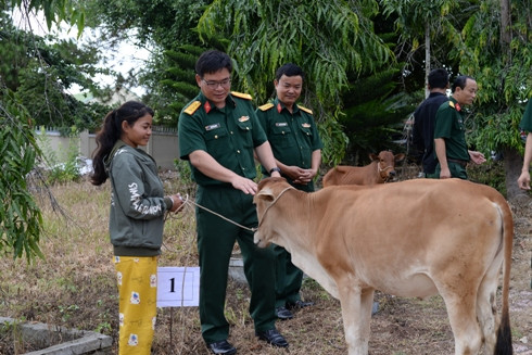 Các đơn vị trao tặng bò giống cho gia đình ông Mấu Xuân Quyền.