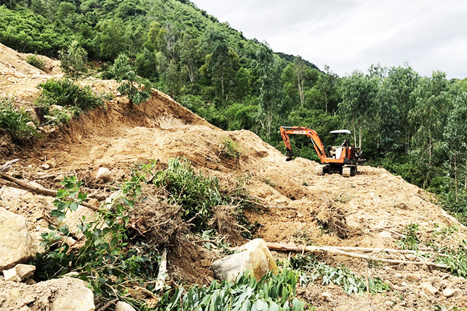 Ngày 10-12, UBND phường Vĩnh Hòa bắt quả tang xe múc đang san ủi trái phép đất rừng phía trên hồ Suối Tôm.