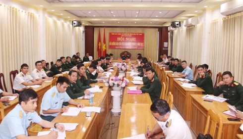 Quang cảnh hội nghị tại điểm cầu Bộ CHQS tỉnh Khánh Hòa.