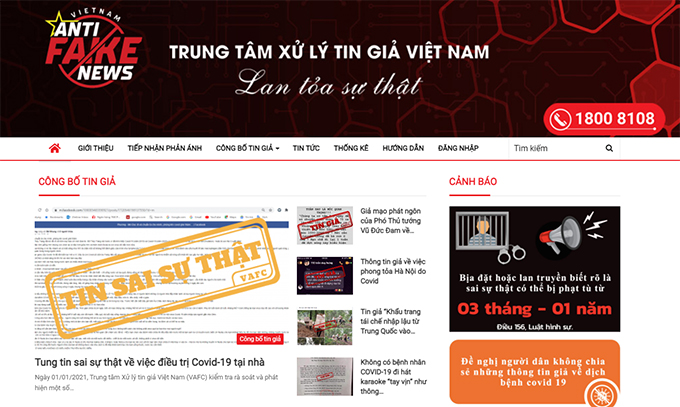 Trang thông tin Trung tâm tin giả Việt Nam