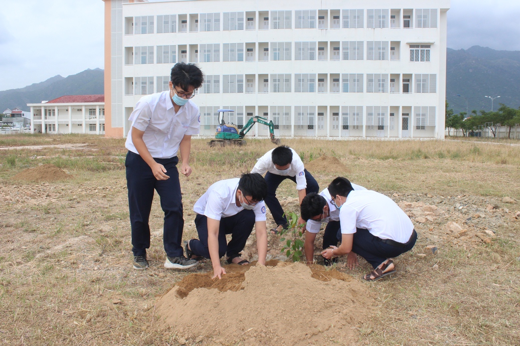 Học sinh Trường THPT chuyên Lê Quý Đôn tham gia lễ trồng cây.