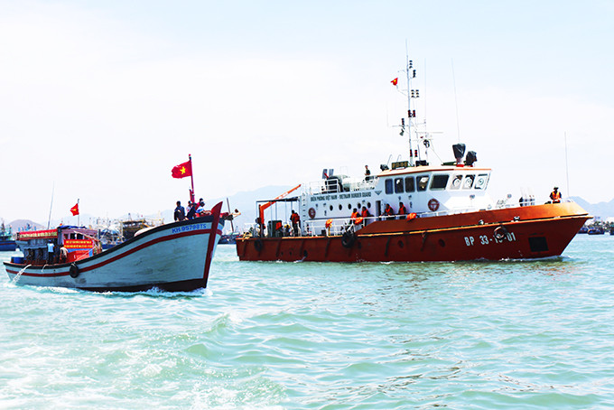 Biên đội tàu Bộ đội Biên phòng tỉnh thực hiện tuần tra biên giới biển.