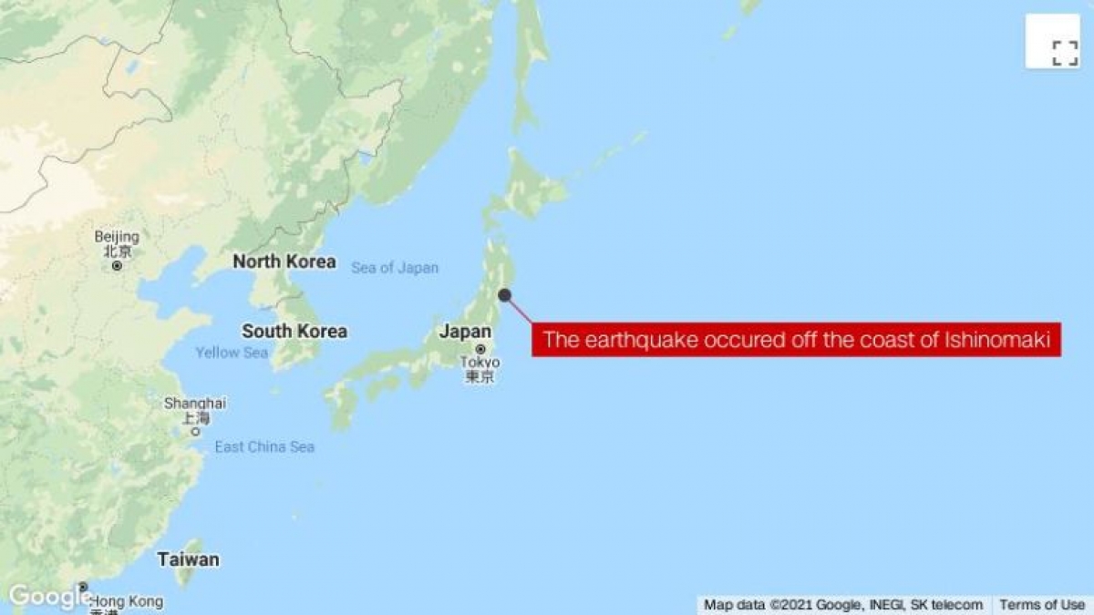 Động đất xảy ra ở ngoài khơi Ishinomaki. Ảnh: CNN