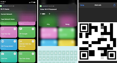  Bạn có thể tạo mã QR để kết nối Wi-Fi bằng ứng dụng Shortcuts trên iPhone. (Ảnh: Chụp màn hình)