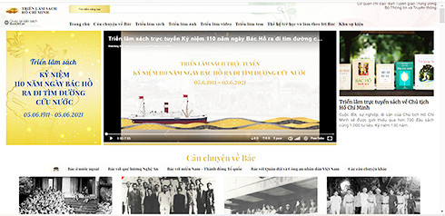 Giao diện chính của triển lãm sách trực tuyến kỷ niệm 110 năm Ngày Bác Hồ ra đi tìm đường cứu nước. (Ảnh chụp màn hình)