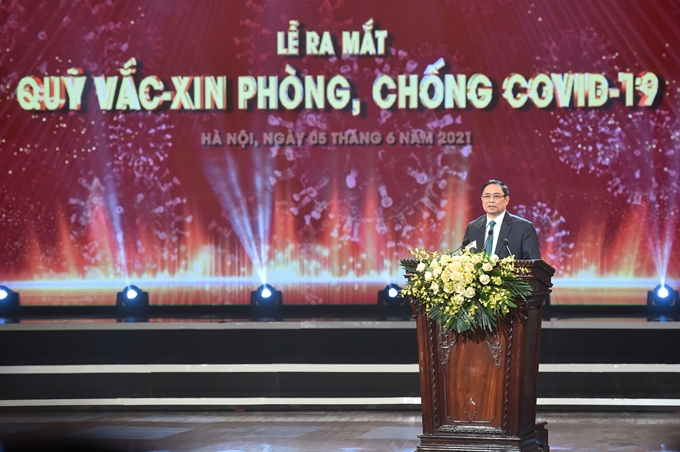  Thủ tướng Phạm Minh Chính phát biểu tại Lễ ra mắt, Quỹ vaccine phòng, chống COVID-19. (Ảnh: VGP).