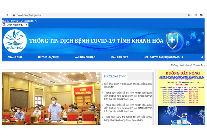 Trang thông tin dịch bệnh Covid-19 tỉnh Khánh Hòa, tại địa chỉ https://ncov.khanhhoa.gov.vn.