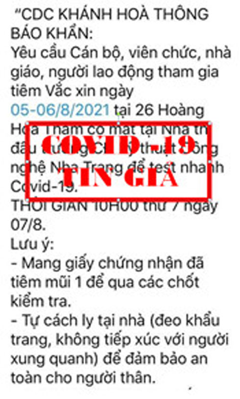Thông tin CDC thông báo khẩn liên quan việc tiêm vắc xin phòng Covid-19 là tin giả
