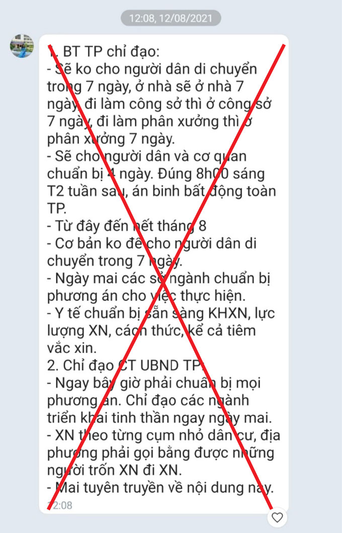 Thông tin TP. Nha Trang chỉ đạo "không cho người dân di chuyển trong 7 ngày" là tin giả